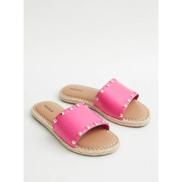 torrid Shoes - Torrid Hot Pink Faux Leather Studded Espadrille Slides Sz 9 EXTRA WIDE WIDTH